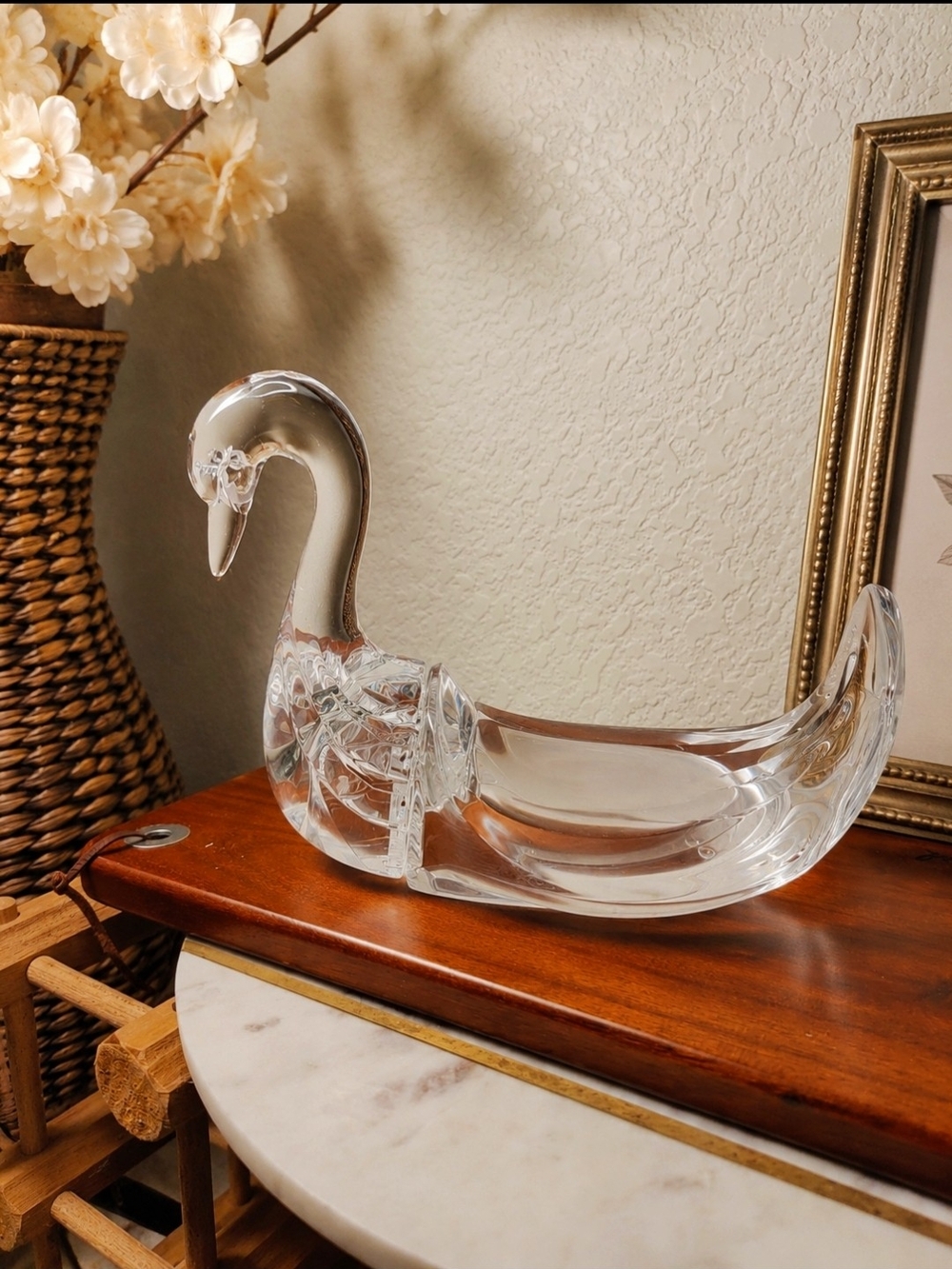 Vintage Clear Acrylic Swan Figurine Lucite Crystal Look Sculpture 9"